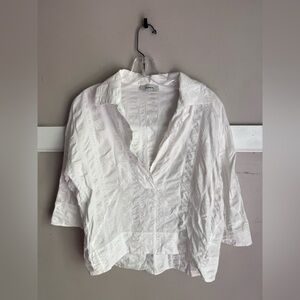 Lightweight White Textured Button-Down Shirt - Relaxed Fit
